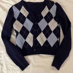 Argyle Patterned Women's Sweater - Navy and Light Blue